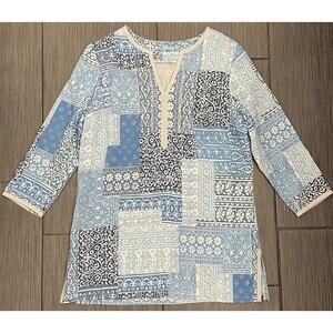 J Mclaughlin Paisley Patchwork Tunic Top Pullover Casual Size Small 100% Tencel